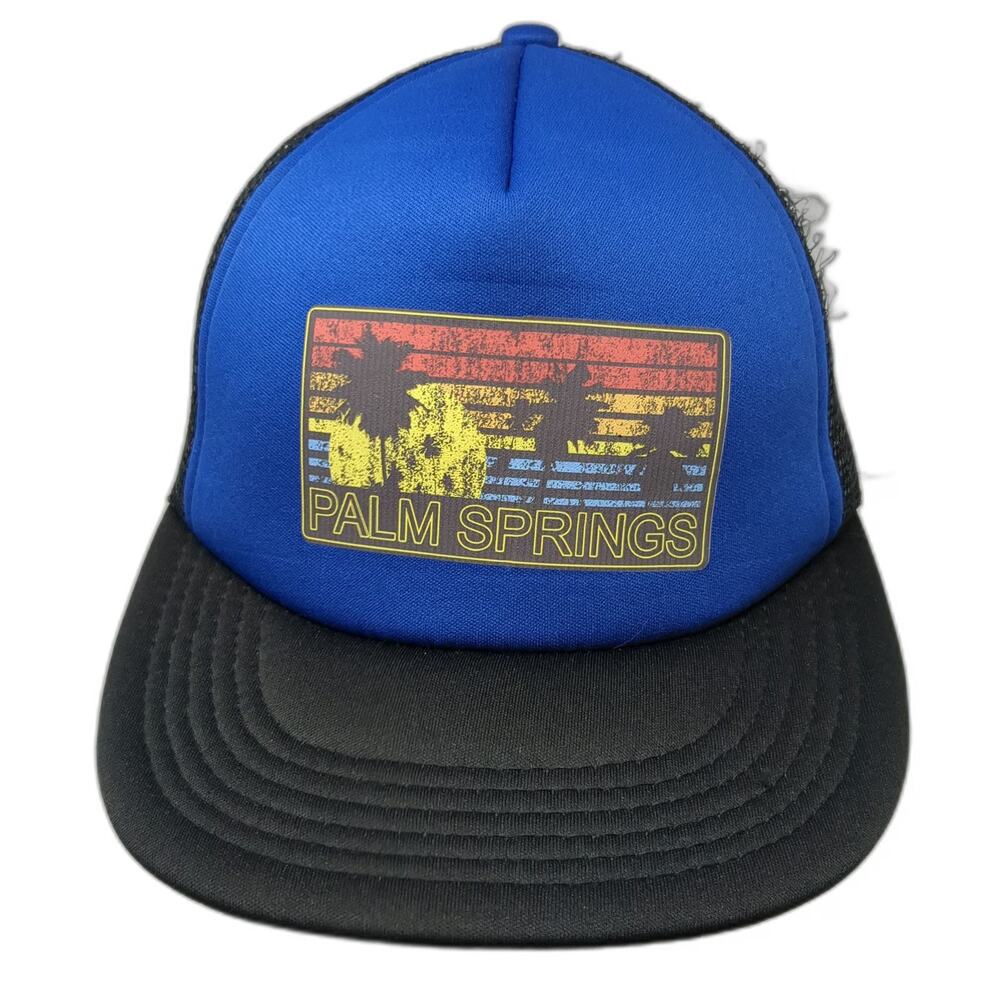 District Trucker Hat Blue Black OS Palm Springs Graphic Patch Mesh Snapback
